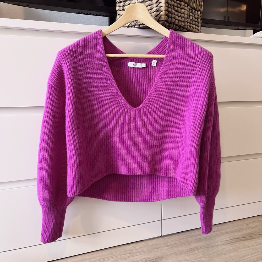 ALC Fuchsia Magenta Pink Wool V Neck Sweater